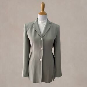 Vintage 90s Rena Rowan Silk Belted Blazer Gray Longline Jacket 4